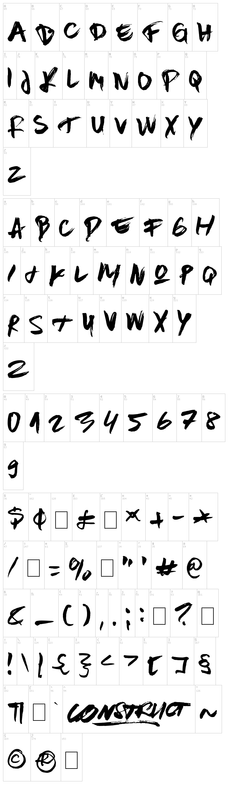 Brown Fox font map